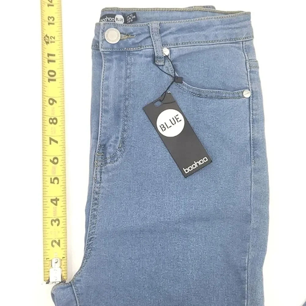Boohoo Tall High Waist Distressed Blue Denim Skinny Jeans Women's US Size 6